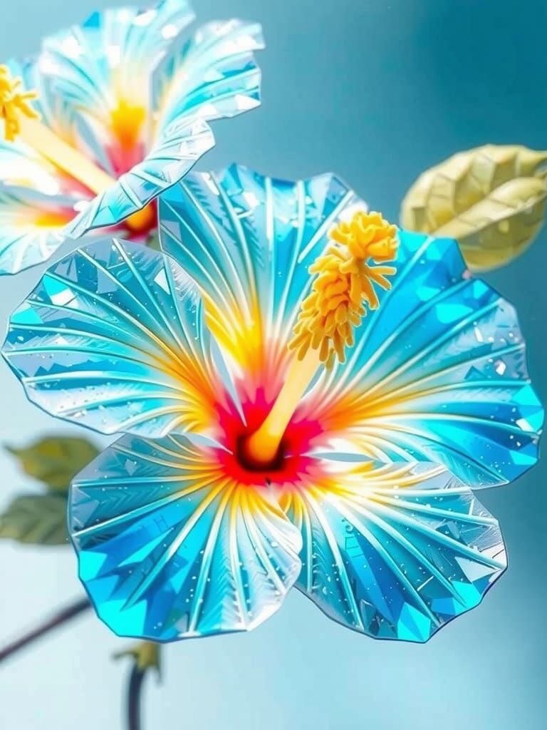 Crystallized Hibiscus Flowers in Ethereal Digital Art