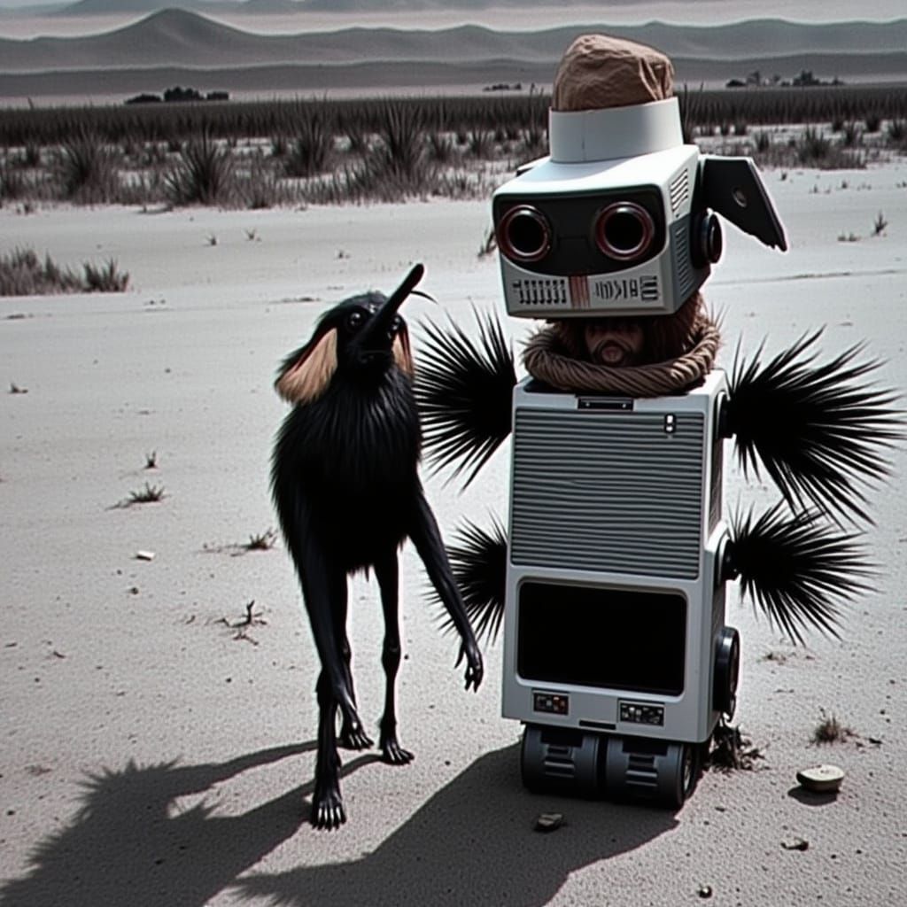 Surreal Post-Apocalyptic Robot Dog in a Sci-Fi B-Movie