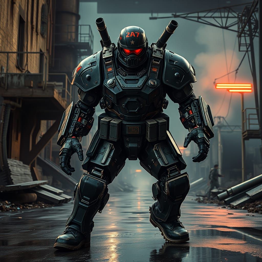 Soviet Cyborg Soldier Emerges in Industrial Wasteland