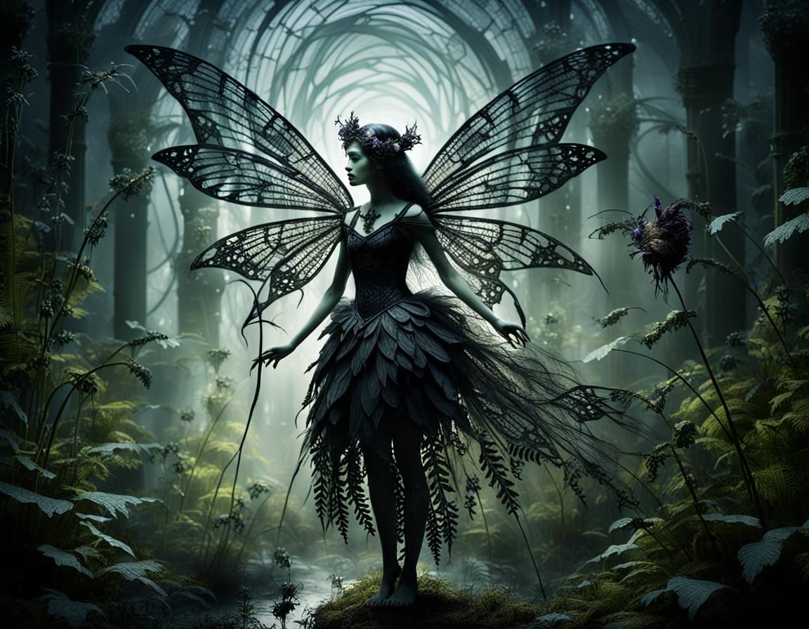 Eerie Gothic Fairy Dreamscape in Mystical Landscape