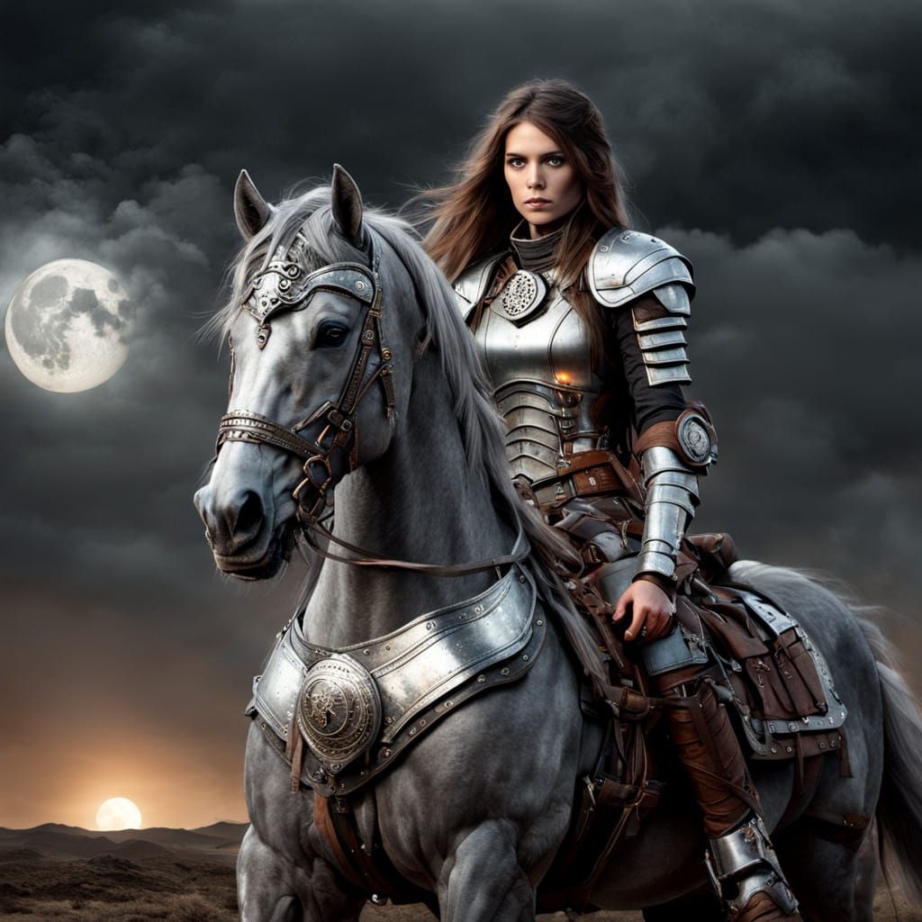 Ethereal Steampunk Warrior Rides Under Burning Bridges in a ...