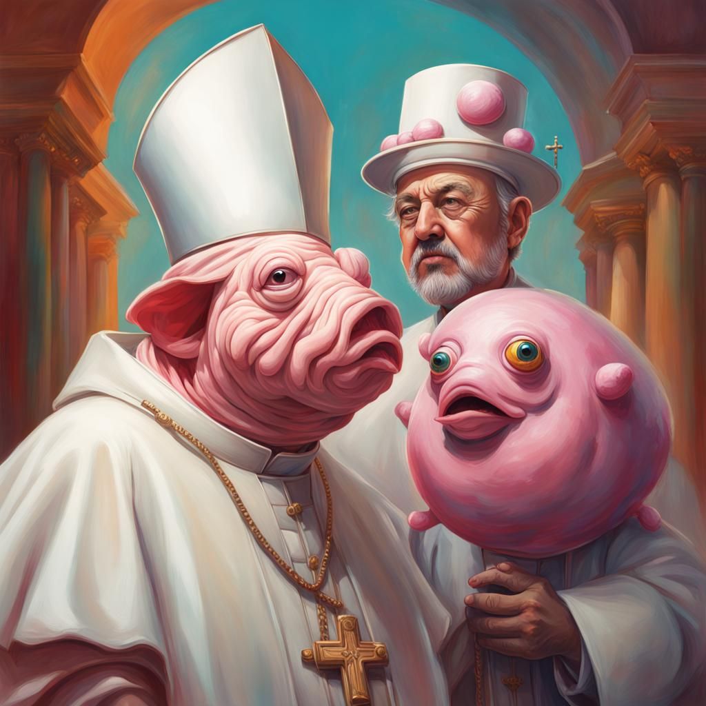 Blobfish Priest and Mr. Blobby in Renaissance Style