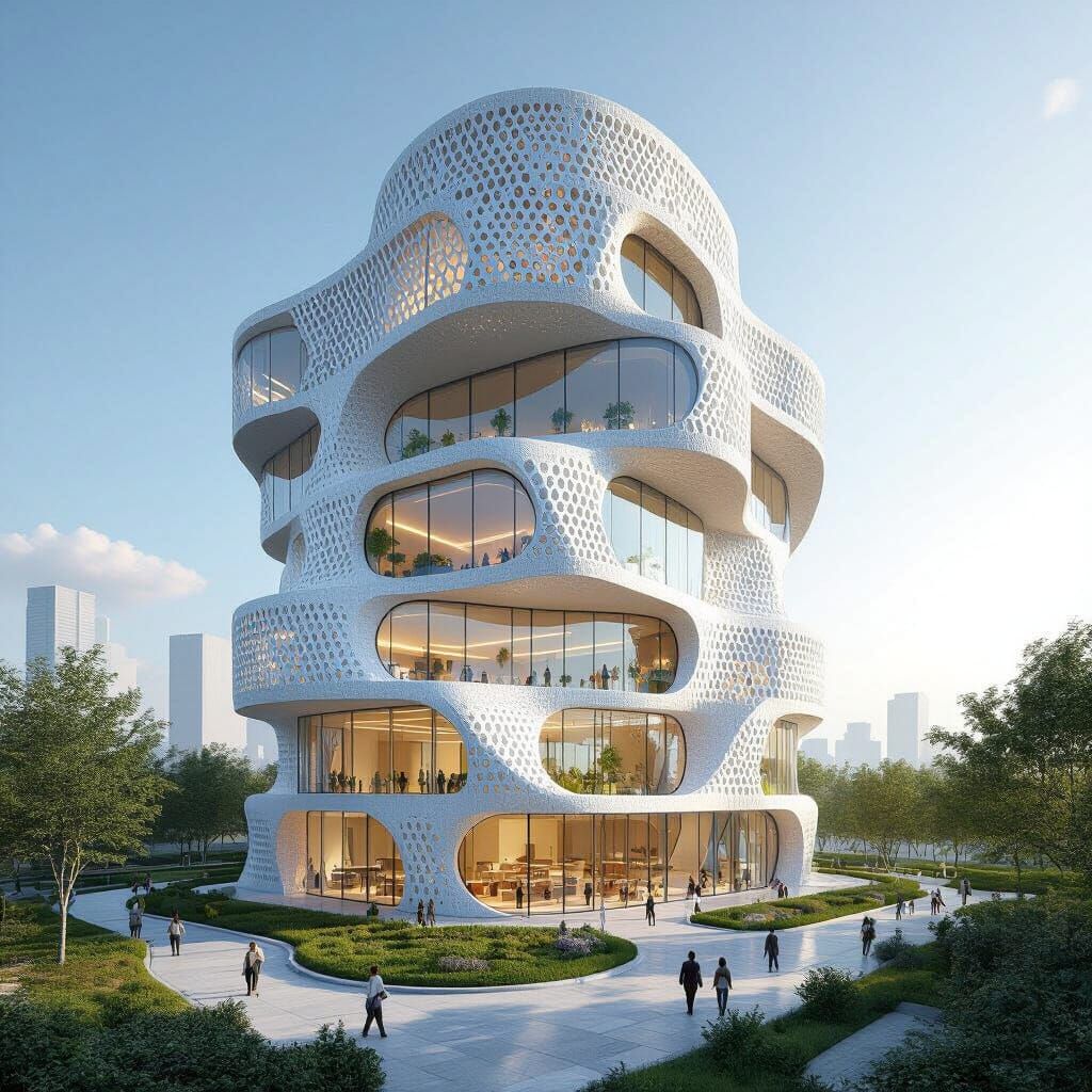 Futuristic Organic Office Building in 3D Render