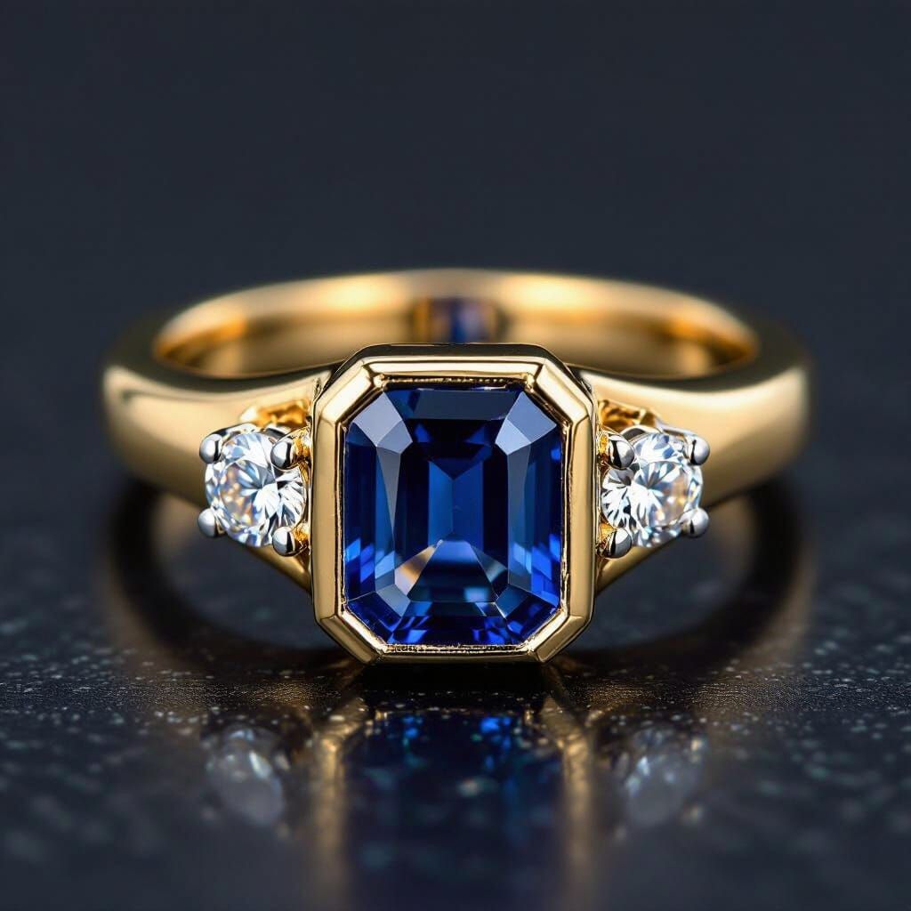 Photorealistic Pinky Signet Ring with Sapphire and Diamonds