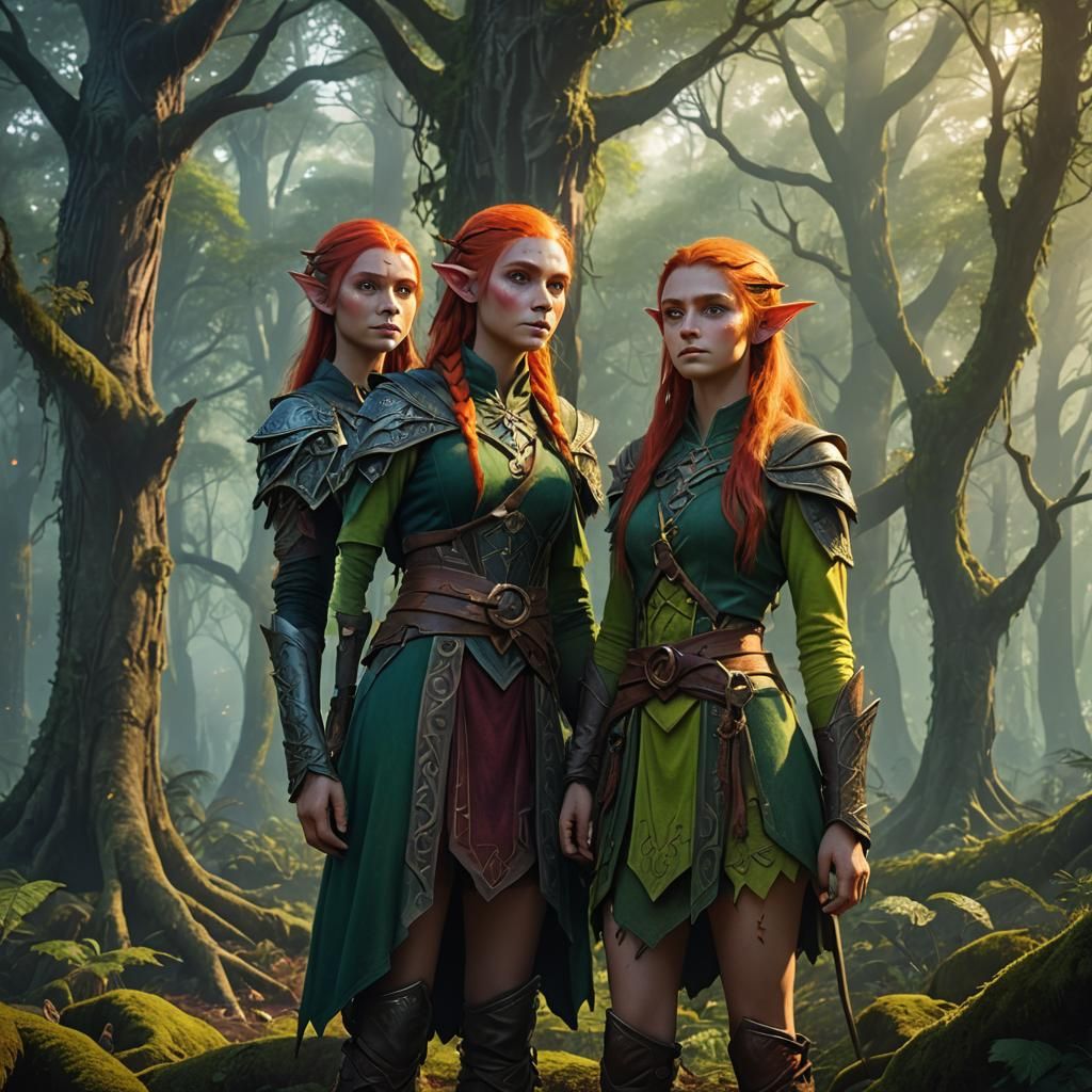 Twin Elves in Mystical Forest, 3D Matte Painting