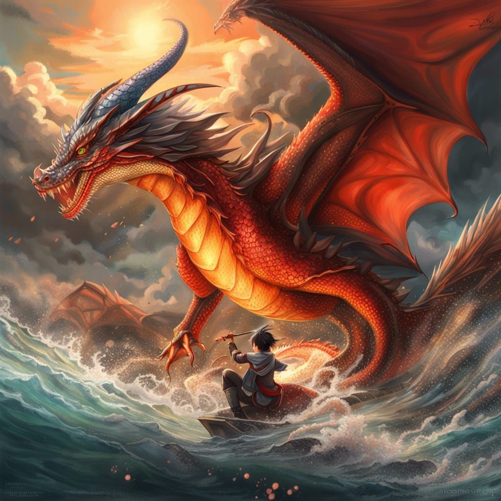 Epic Fire Dragon vs Water Dragon in Anime Style