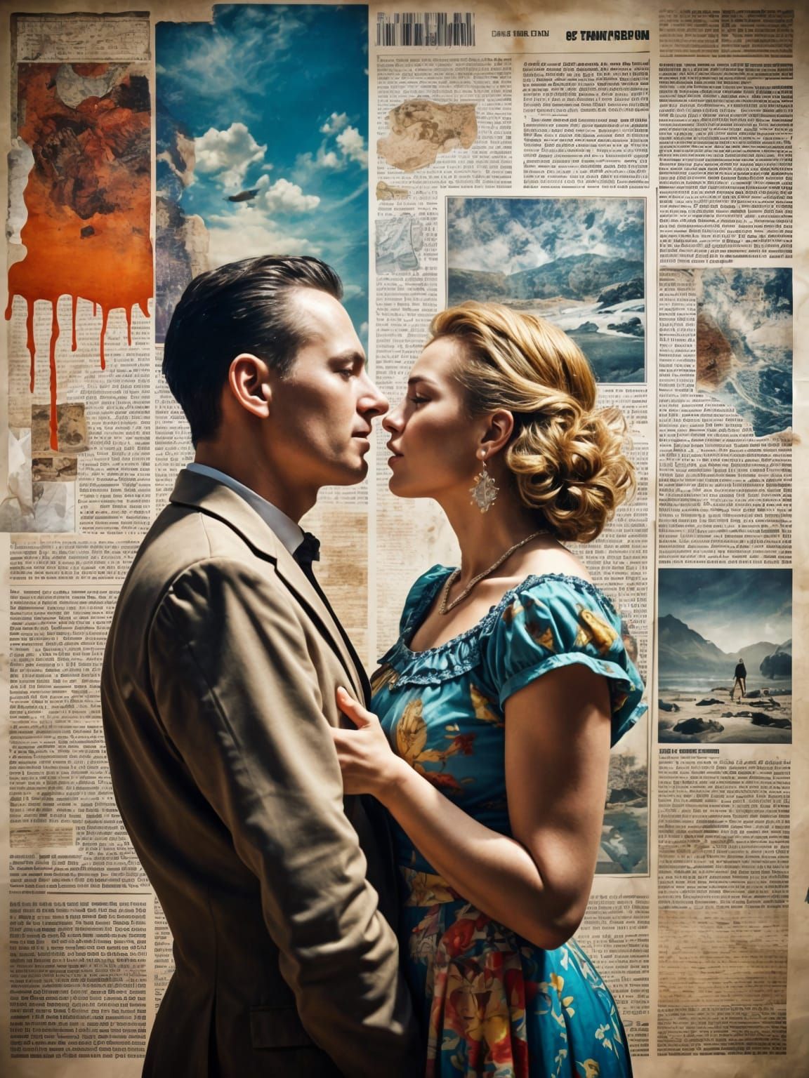 1940s Couple Singing on Beach: Movie Poster Style