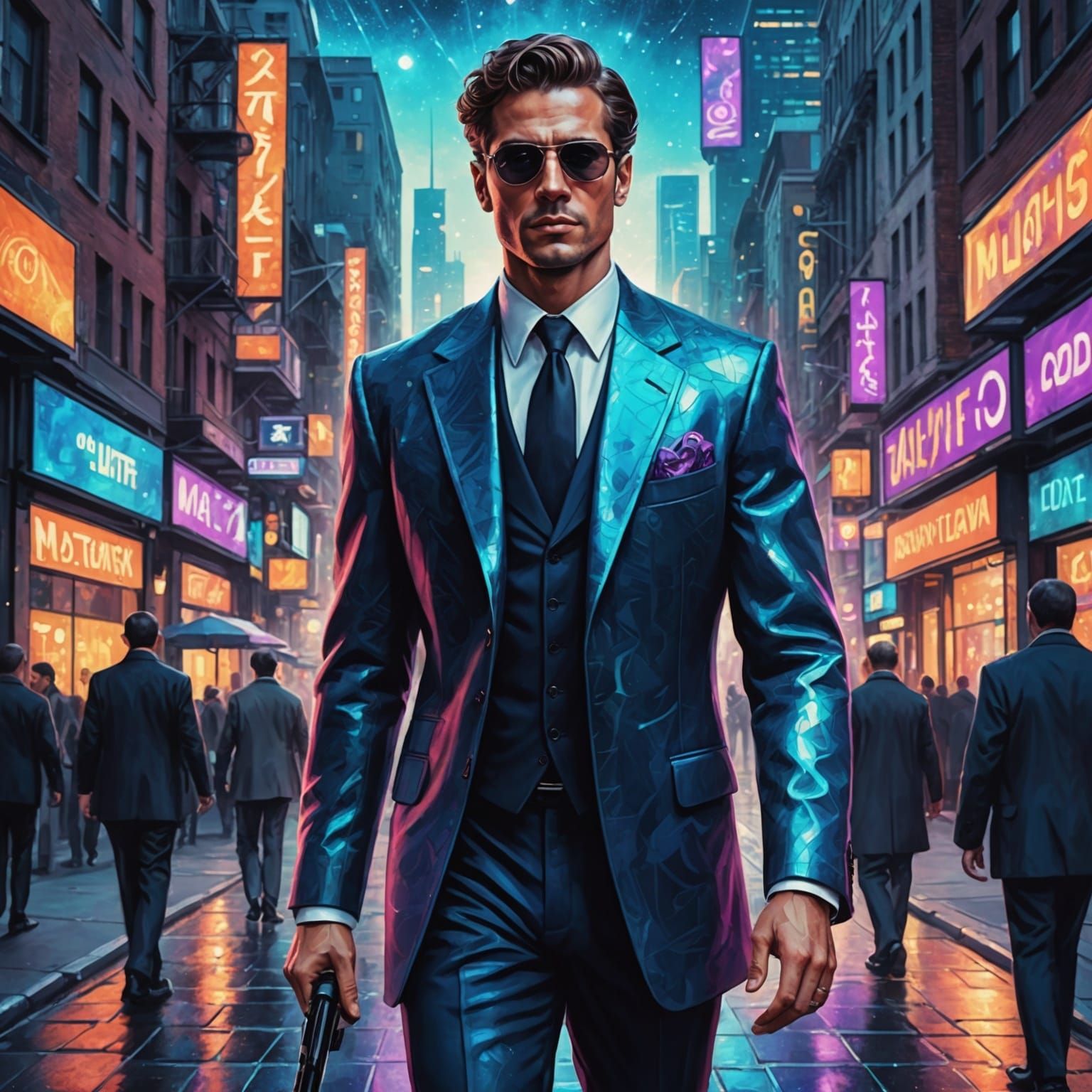 Handsome Mafia Boss Strolling: Cosmic Illustration