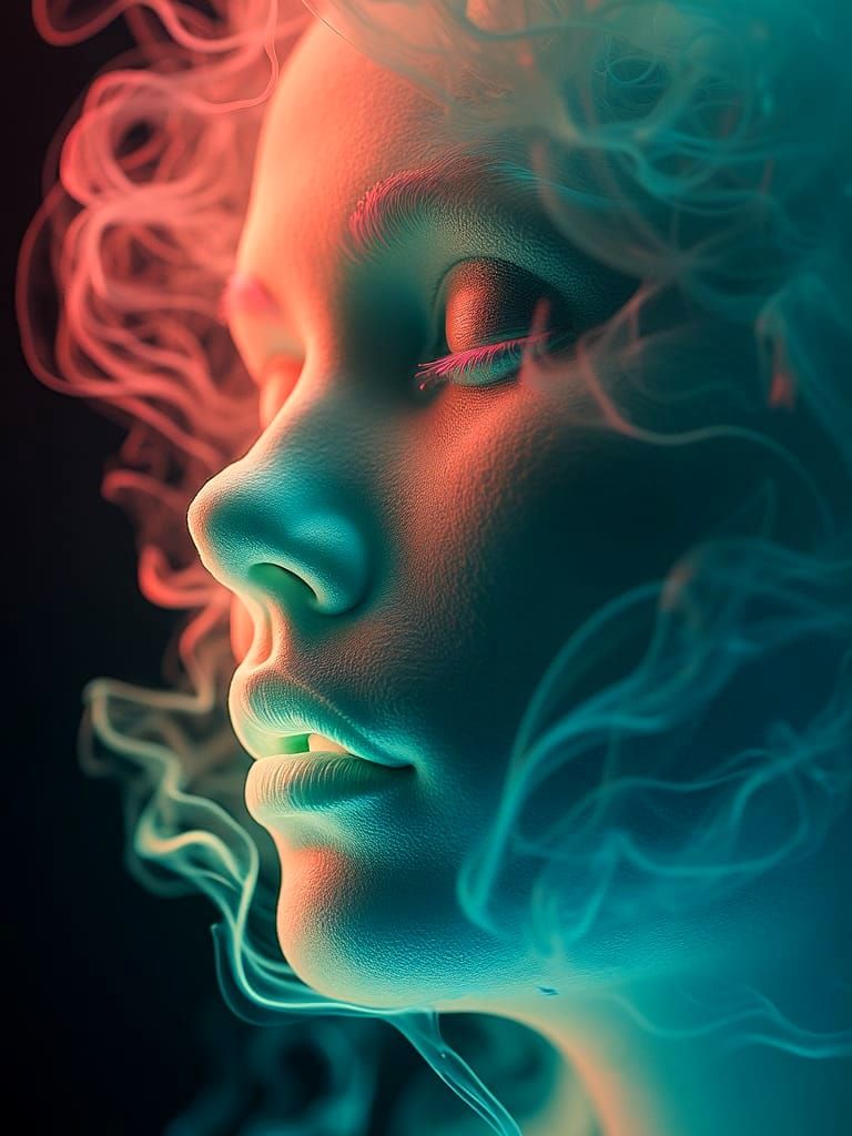 Ethereal Smoke Portrait in Vibrant Colors