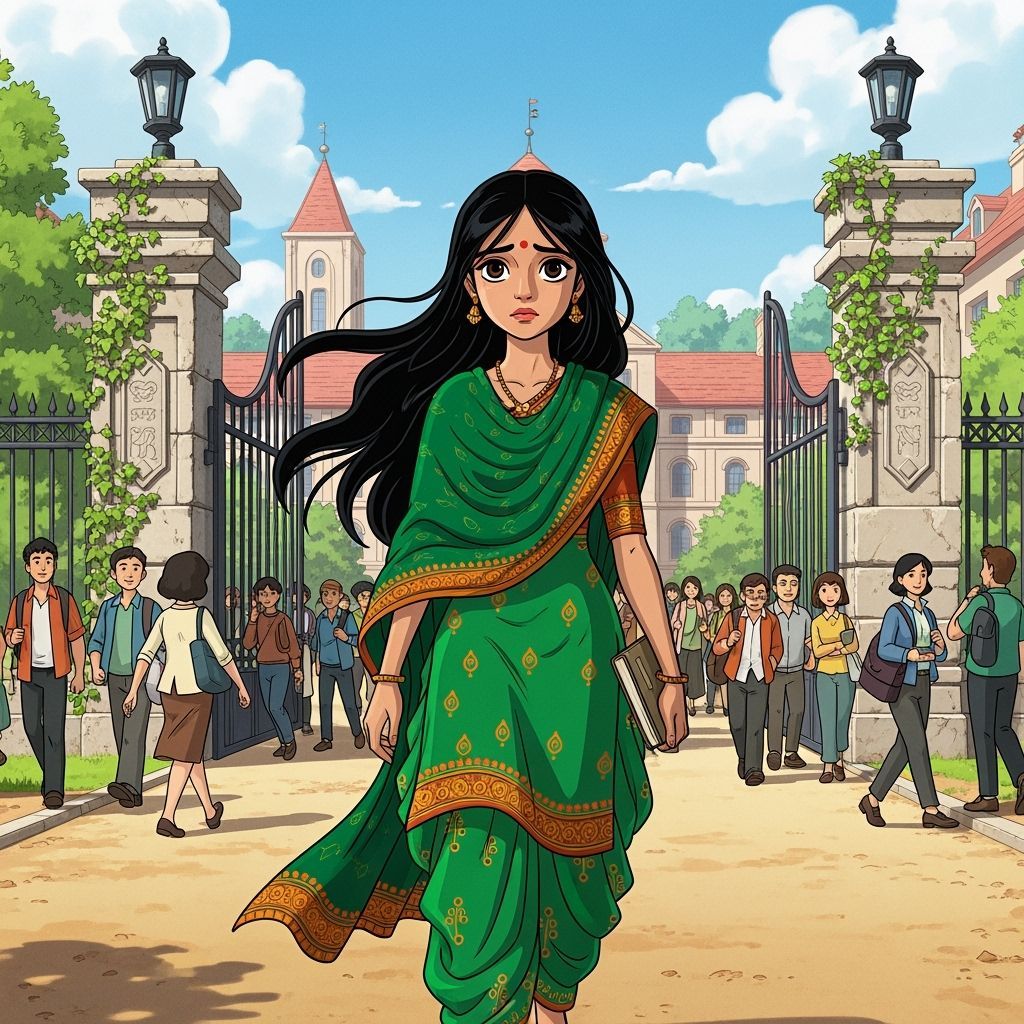 Bengali Girl in College: Cartoon-Style Illustration