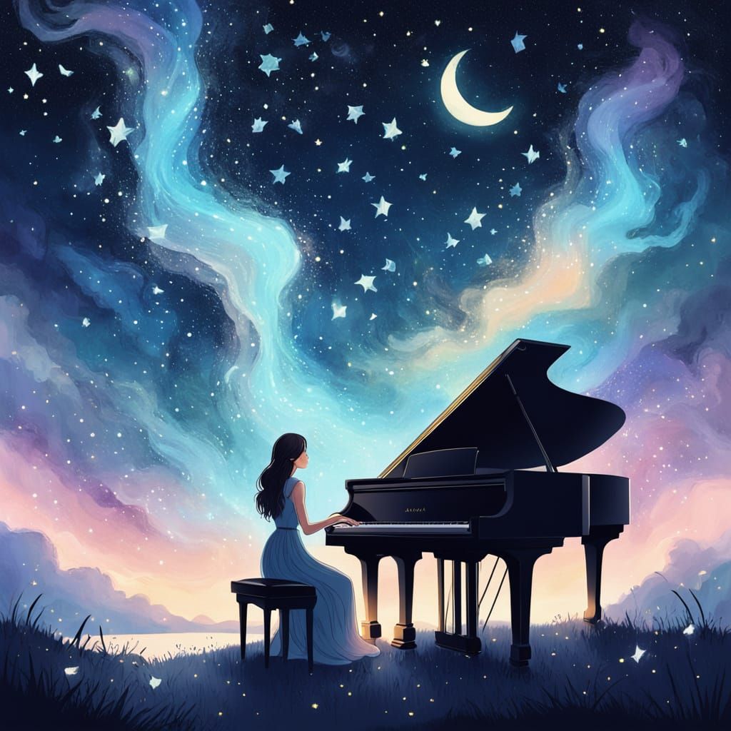 Whimsical Piano Serenade Under Starry Night Skies