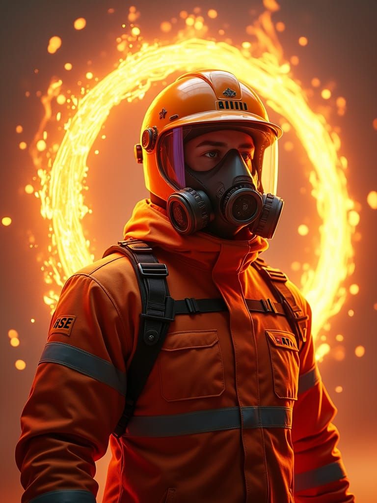 HSE Officer in Fiery Halo: Fantasy Concept Art