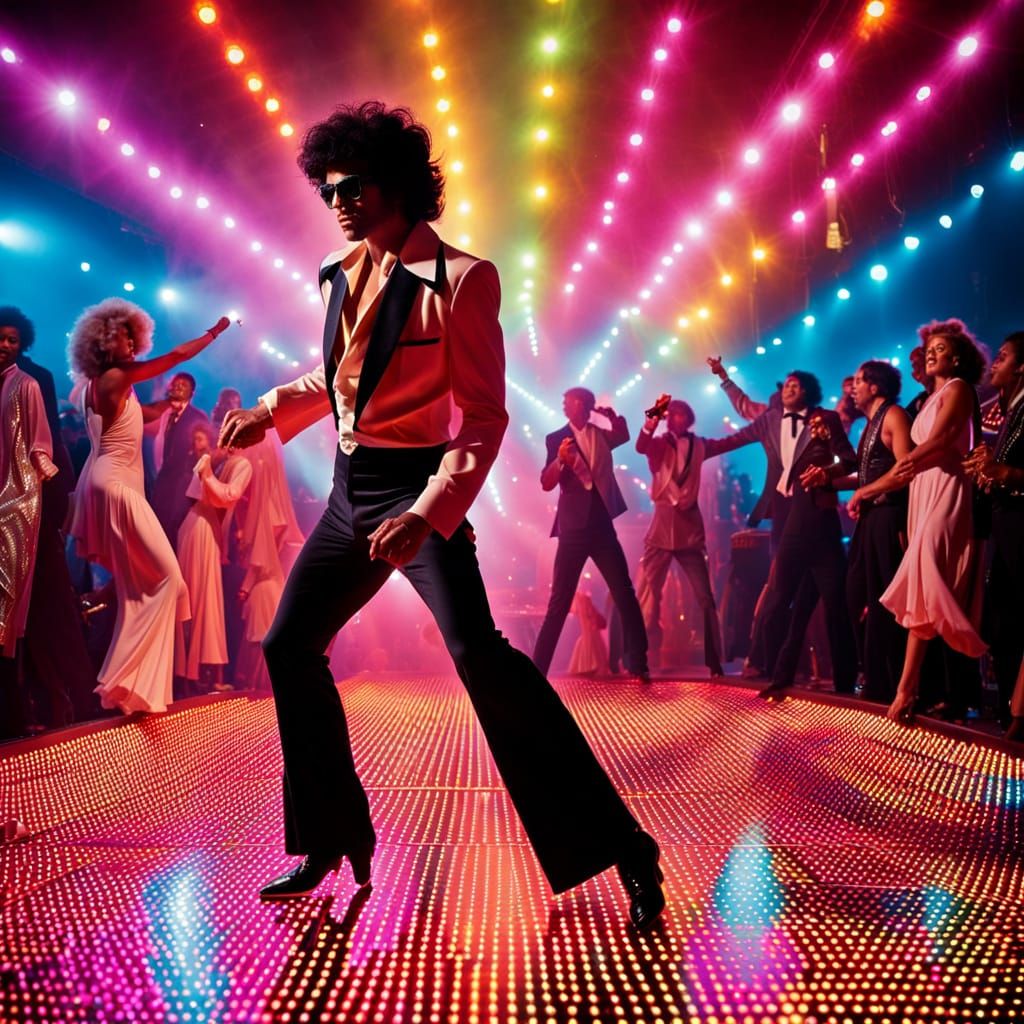 Retro Disco Icon Dancing Under Flashing Lights