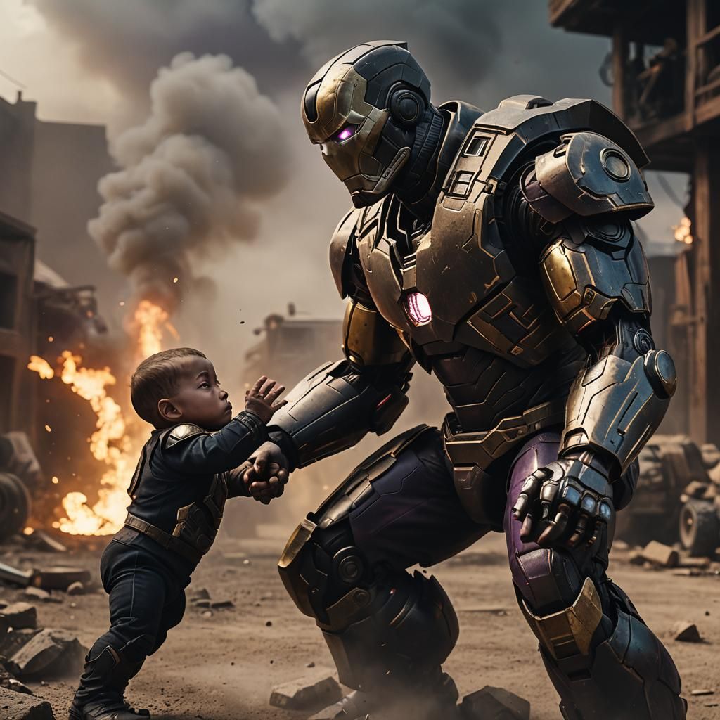 War Machine and Baby Thanos: Cinematic Standoff