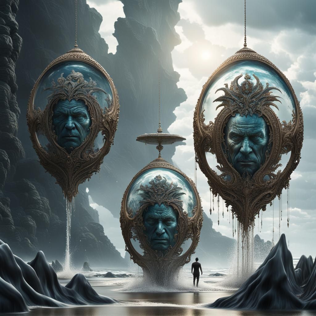 Beach Bodybuilders Rise from Metallic Sea