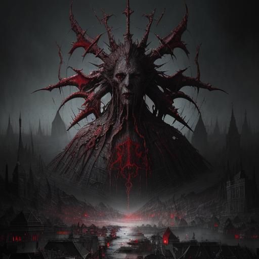 Satanic God Emerges from Blood Moon in Gothic Style