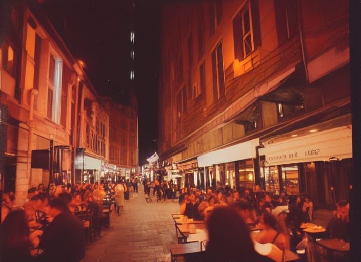 Vibrant Nightlife Scene on Color Instant Film