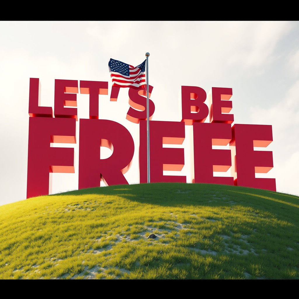 Bold 3D Letters of Freedom over American Flag