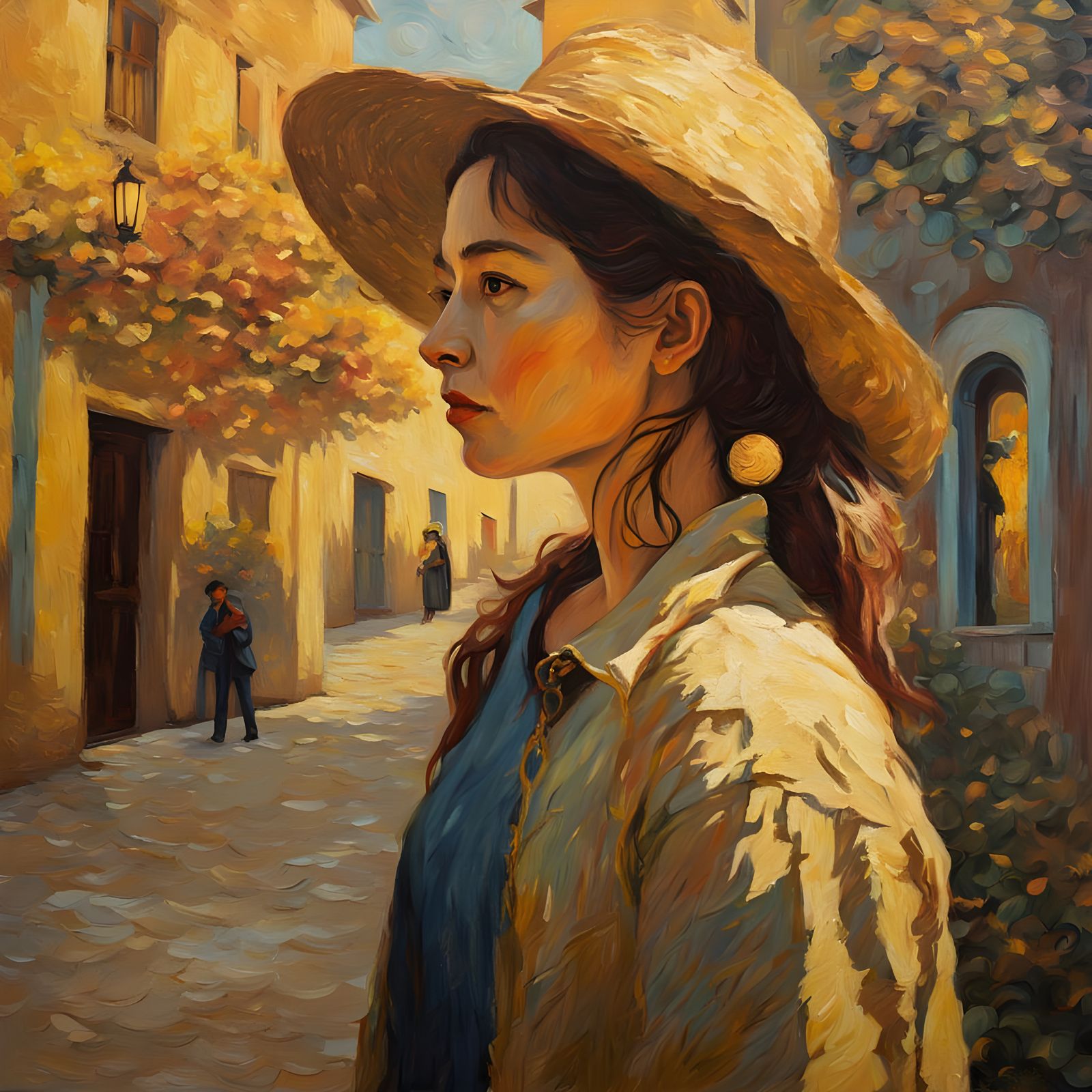 Woman in Courtyard: Van Gogh Style, Mythological Moon