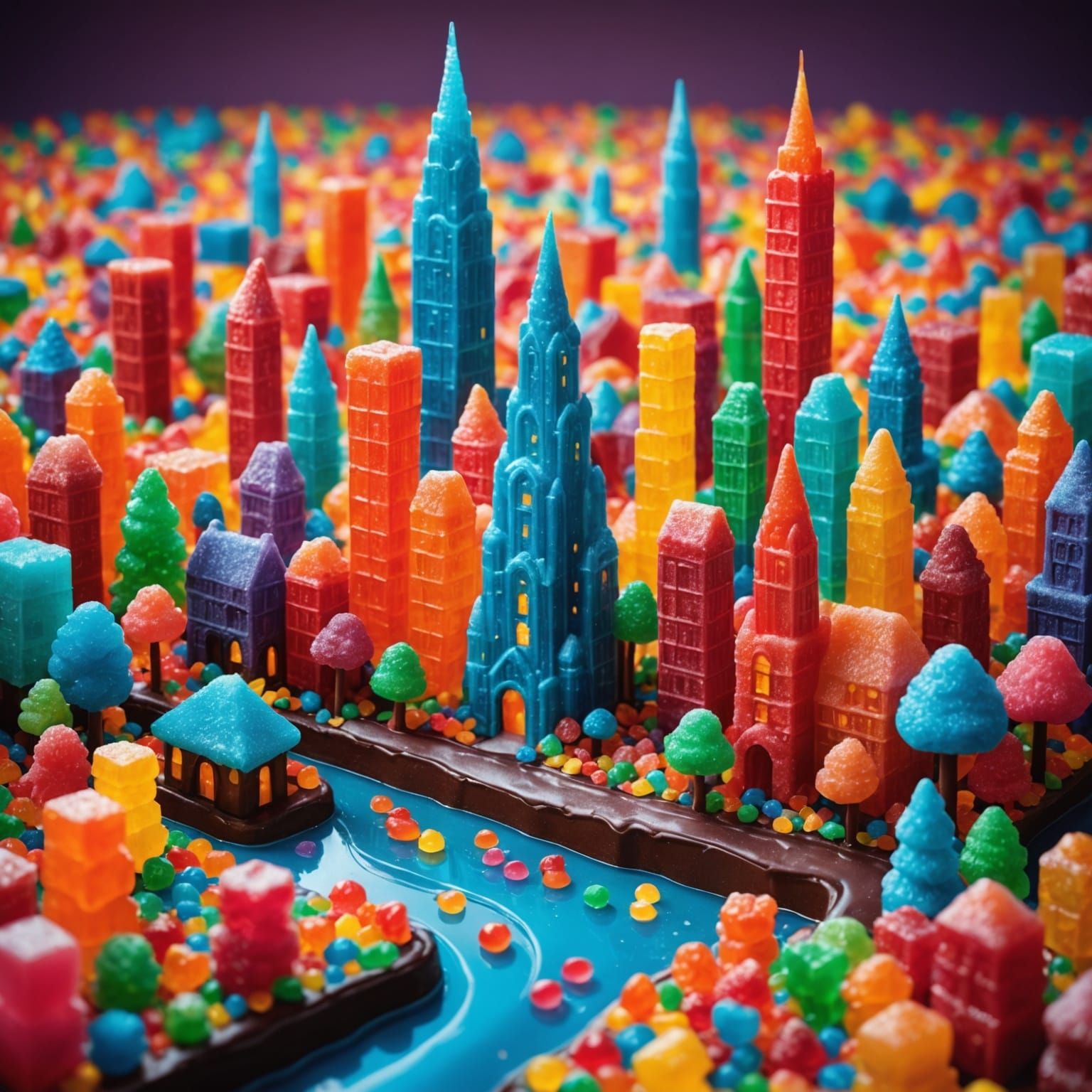 Whimsical Gummy Bear City Landscape