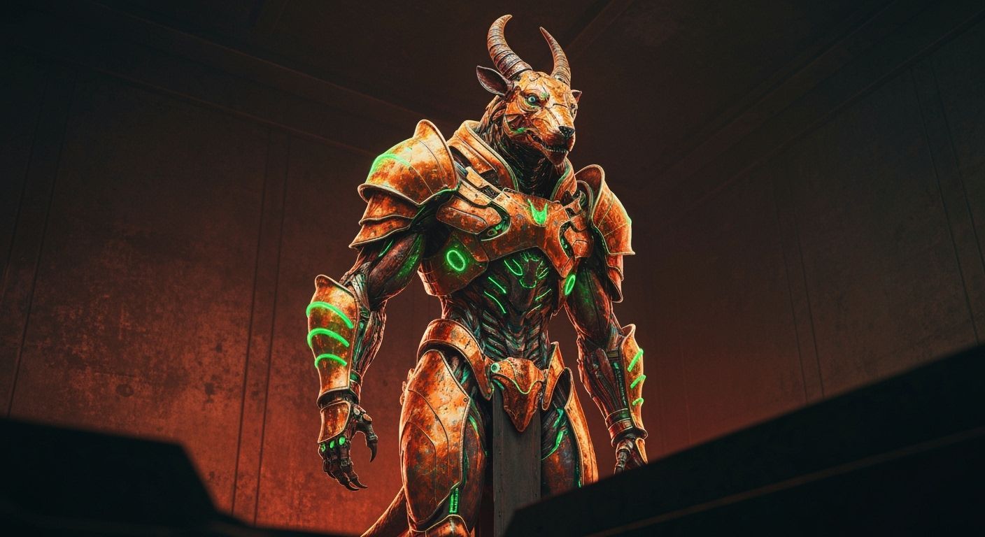 Cyberpunk Chimera in Neon Armor