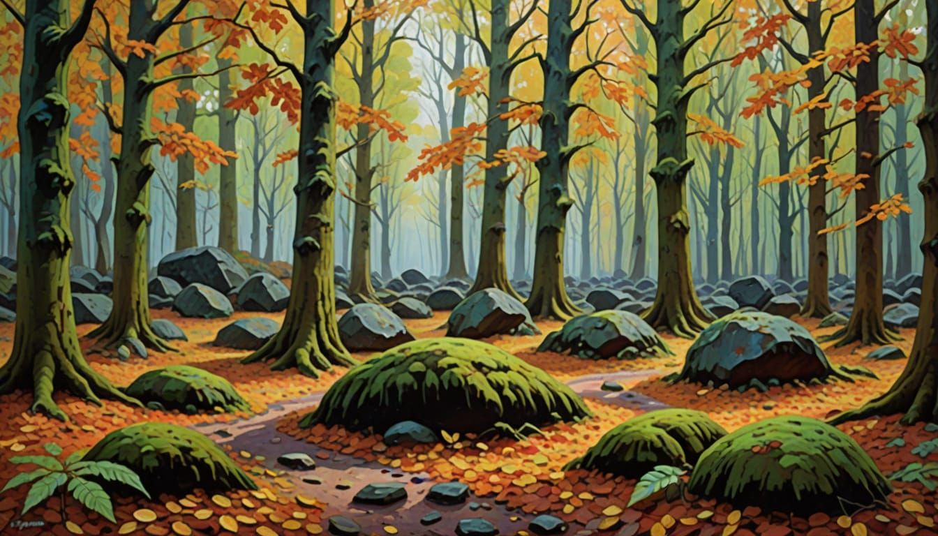 Autumn Forest in Neo-Impressionist Style