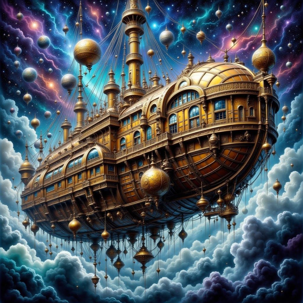 Steampunk Airship Voyage Through Alien Skies