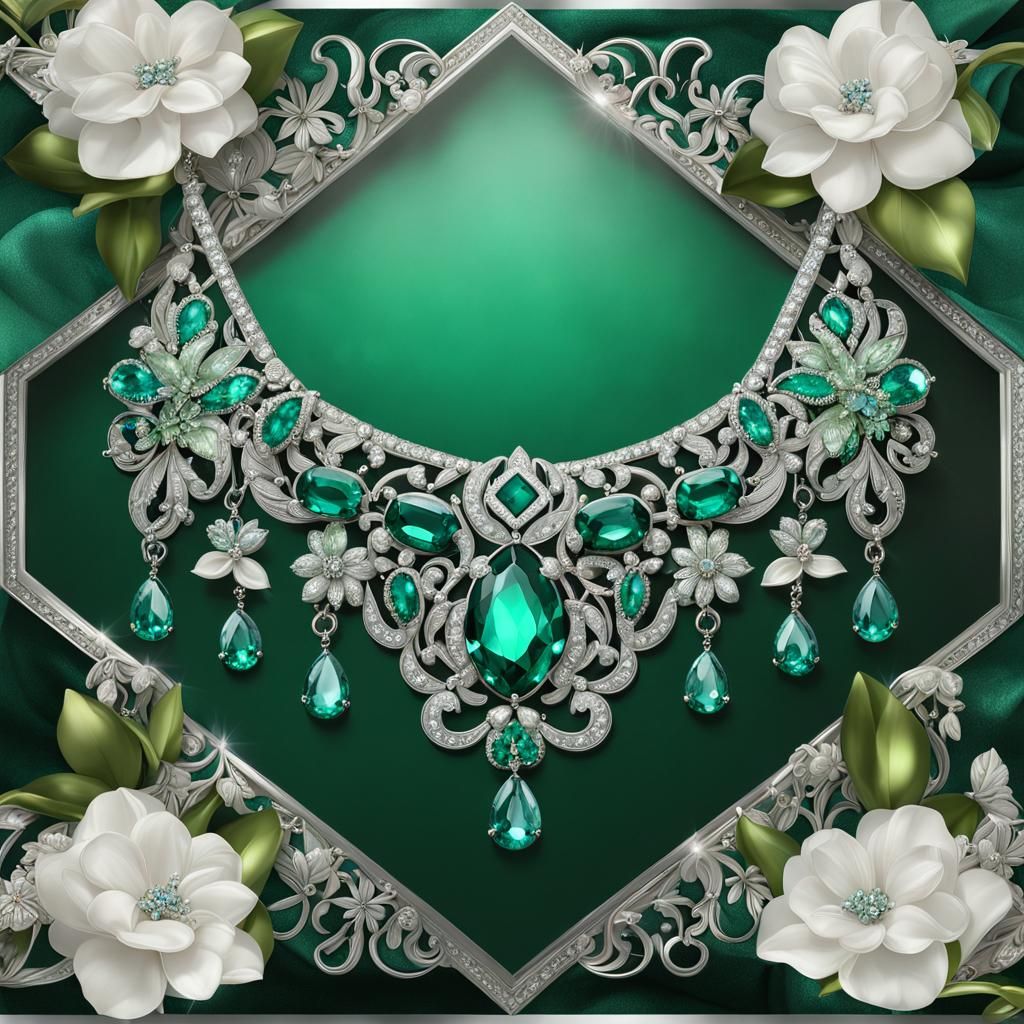 Viridian Gem Silver Necklace on Velvet Cushion