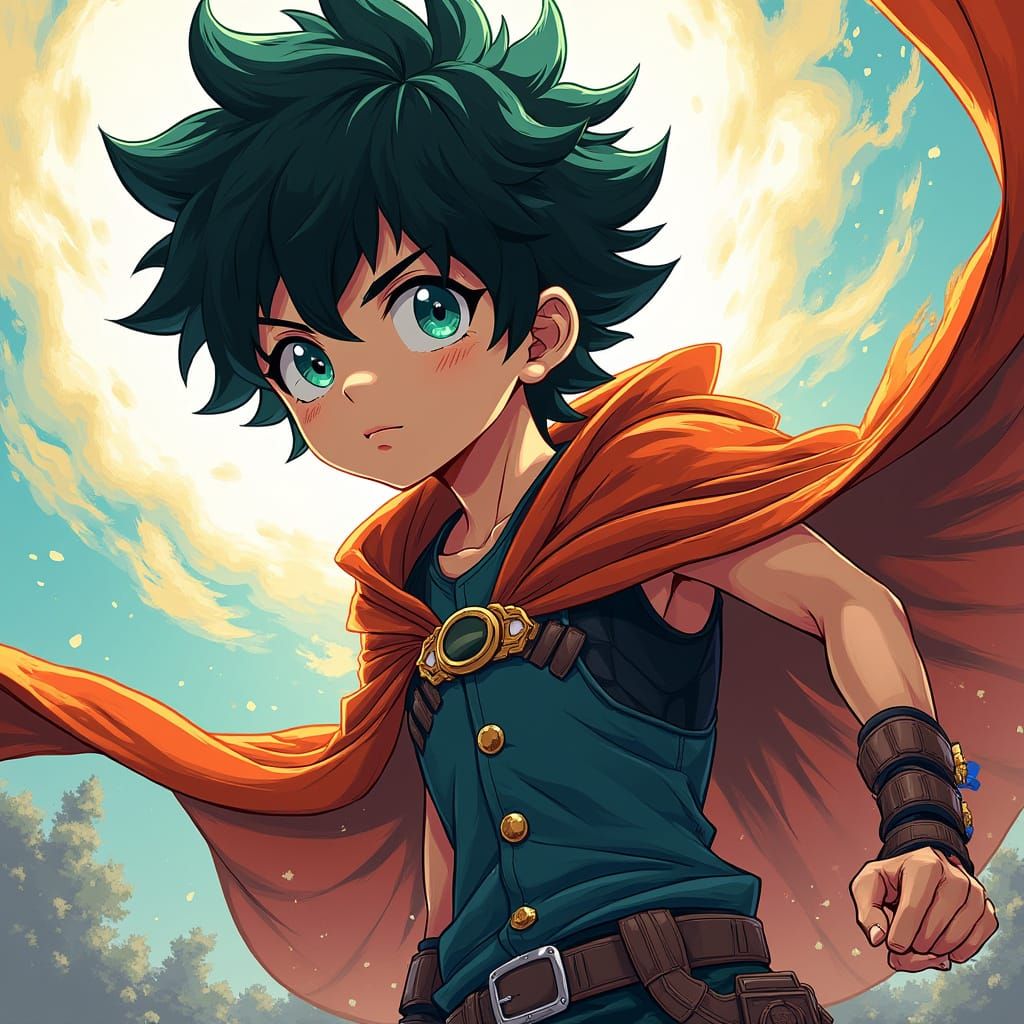 Heroic Deku in Vibrant Anime Style