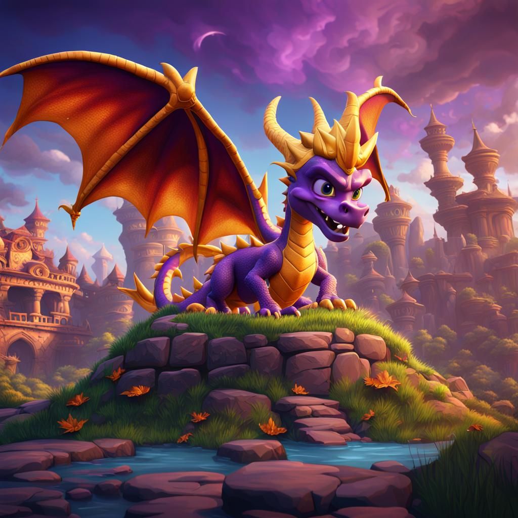 Detailed Matte Painting of Spyro the Dragon