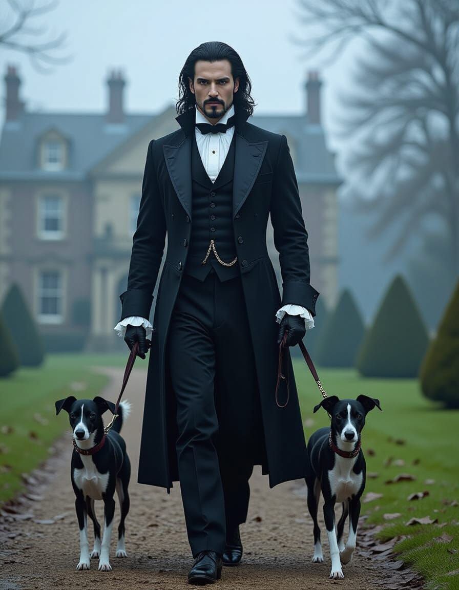 Maximilian Crowhurst, walking his dogs