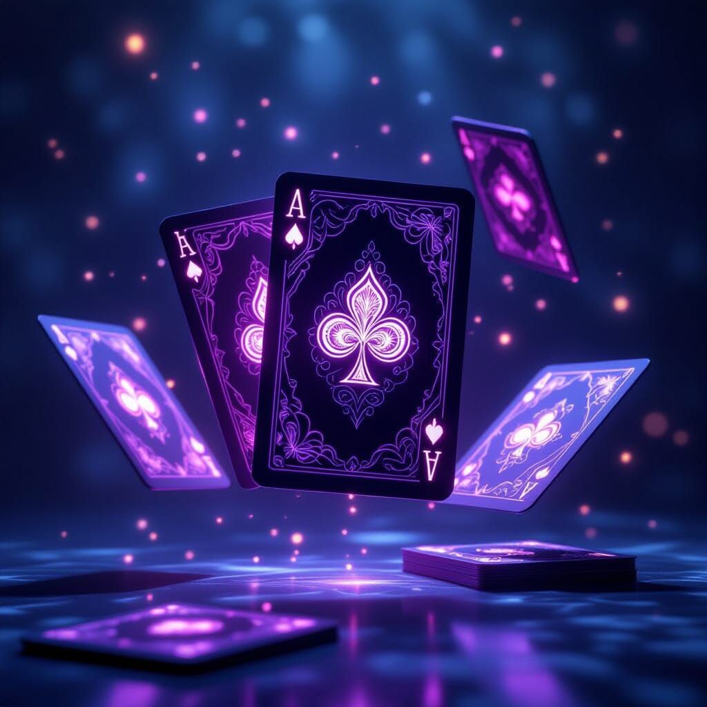 Glowing Purple Playing Cards in Dark Void