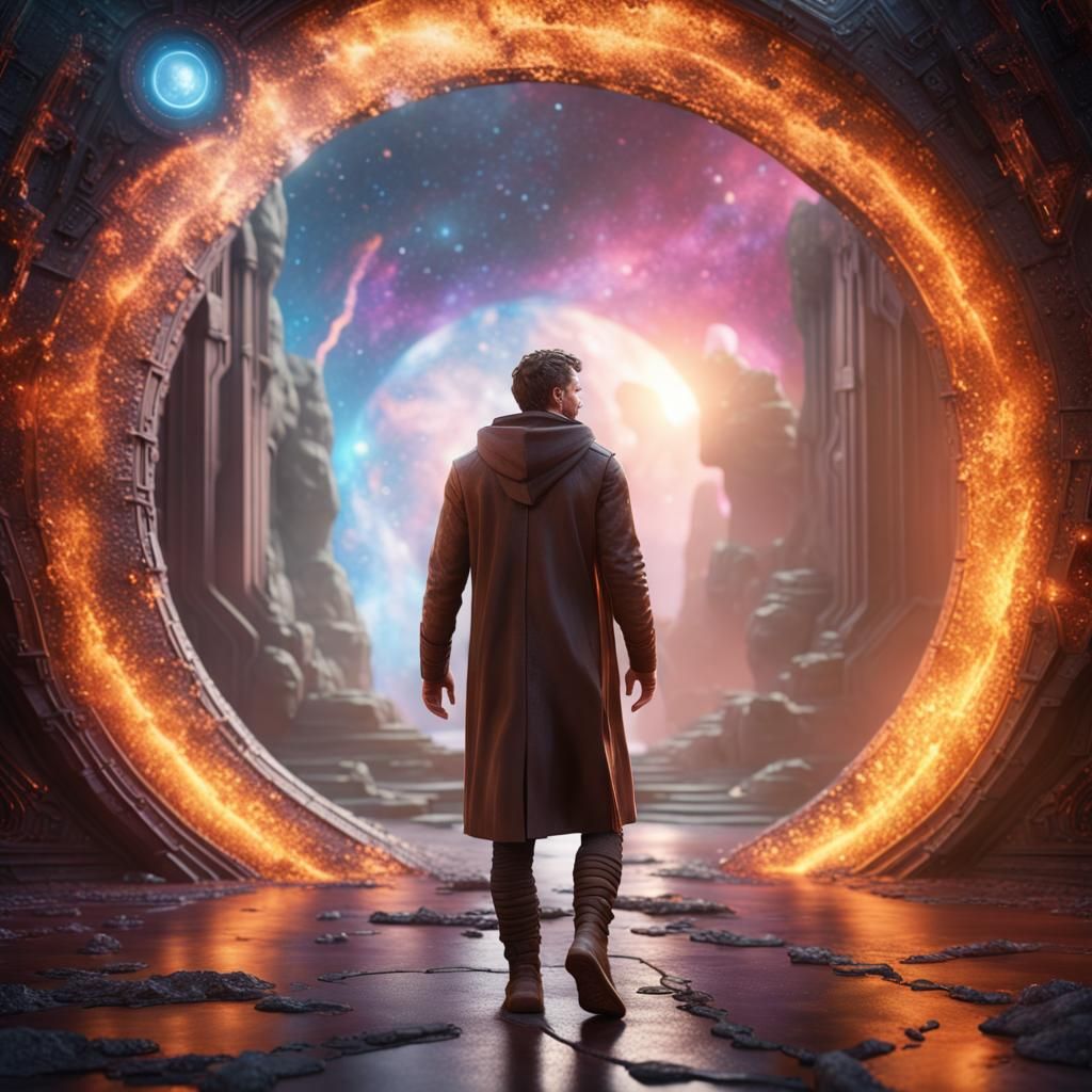 Man Walks Through Galaxy Portal: Fantasy Concept Art