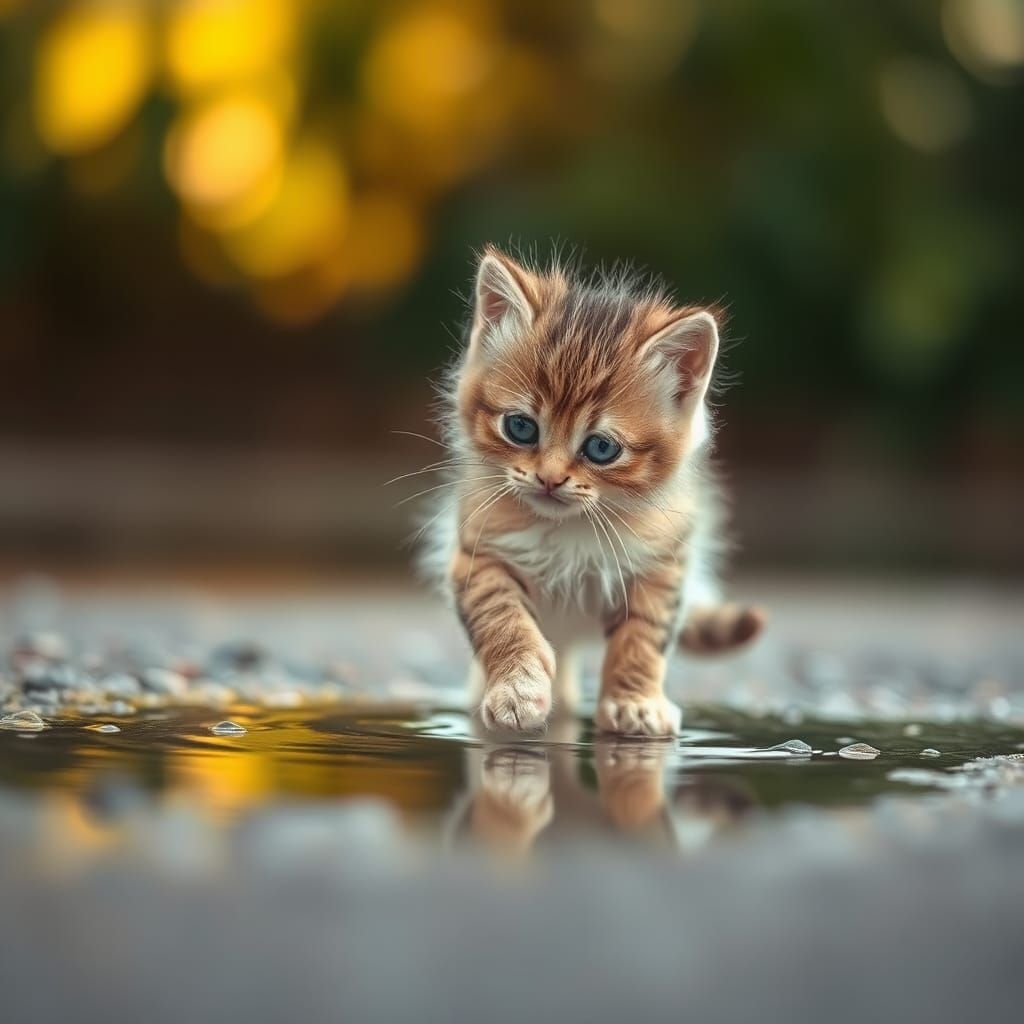 Frightened Kitten at Water's Edge