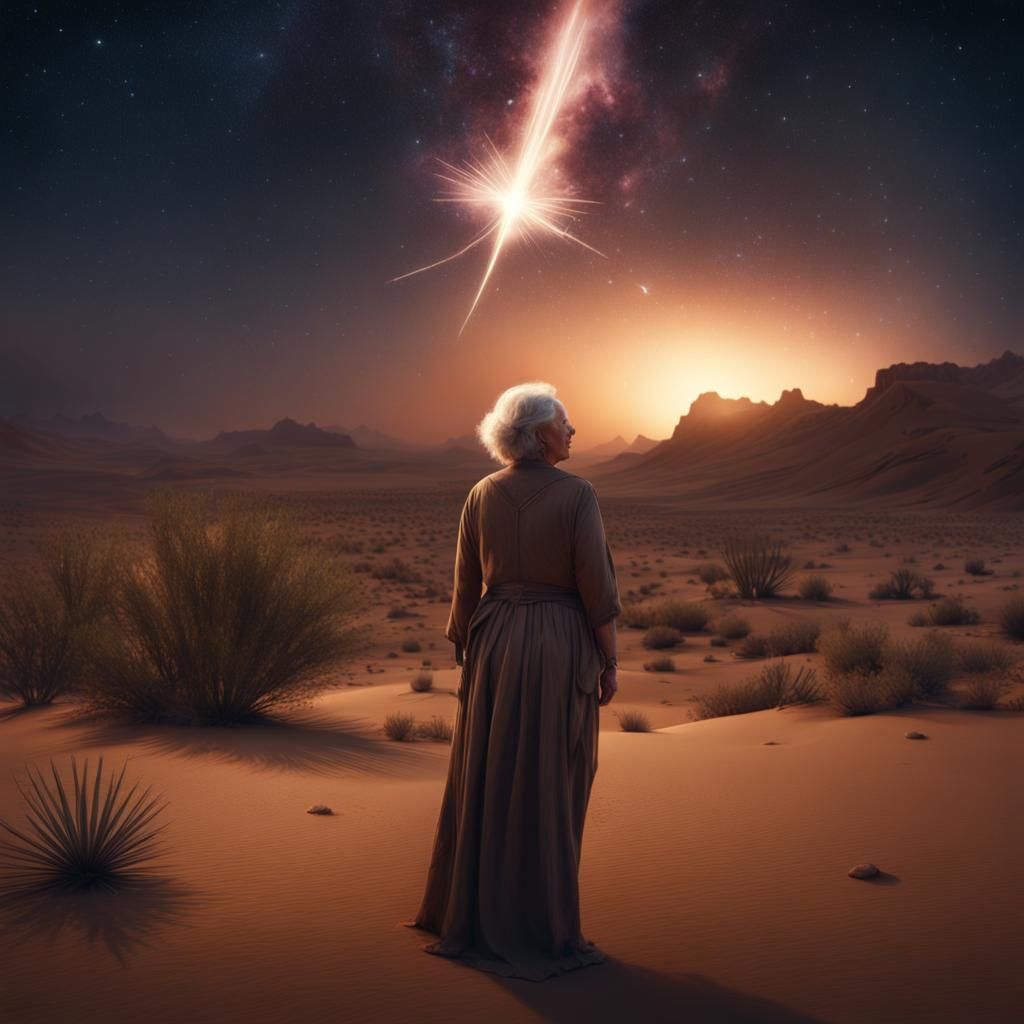Desert Night: Woman and Shooting Star