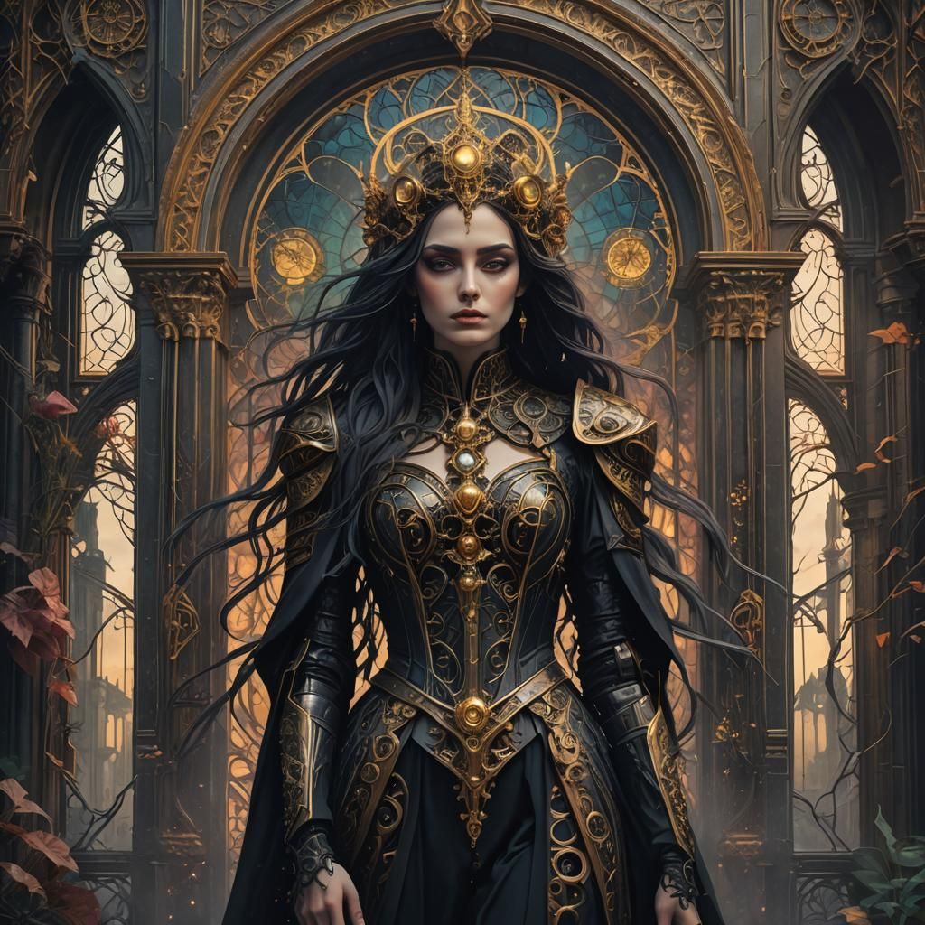 Gothic Woman and Robot Girl in Renaissance Fusion Style