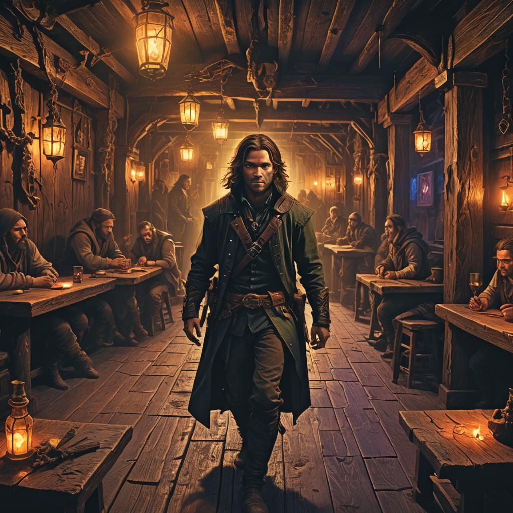 Mystical Tavern Rogue in Surreal Digital Art