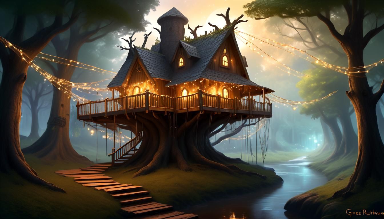 Elvish Treehouse Village in Vibrant Fantasy Realm