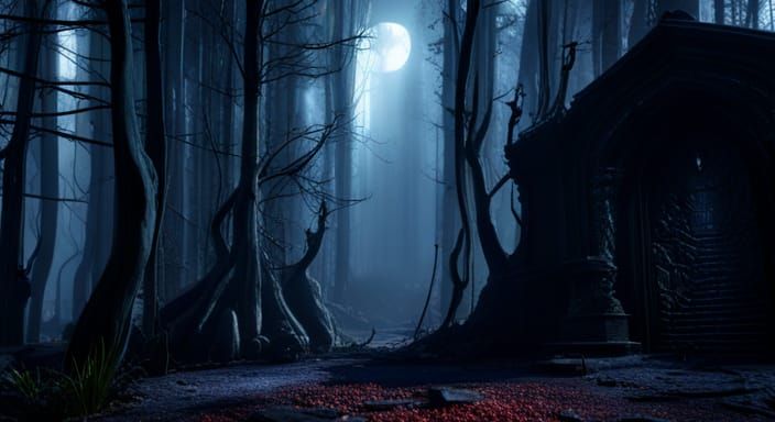 Sinister Forest at Night: A Matte Painting