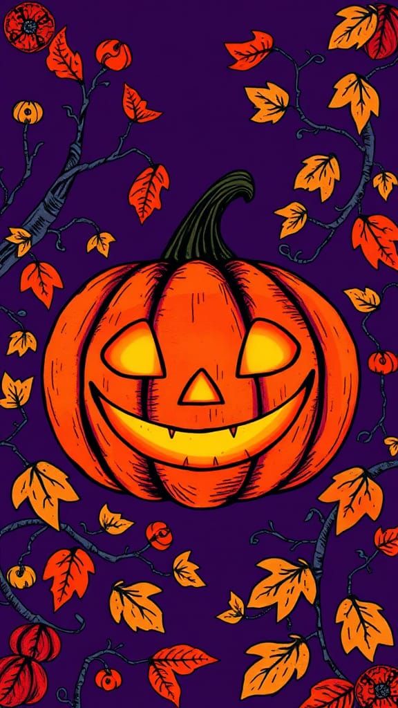 Smiling Jack O'Lantern Wallpaper in Children's Book Style
