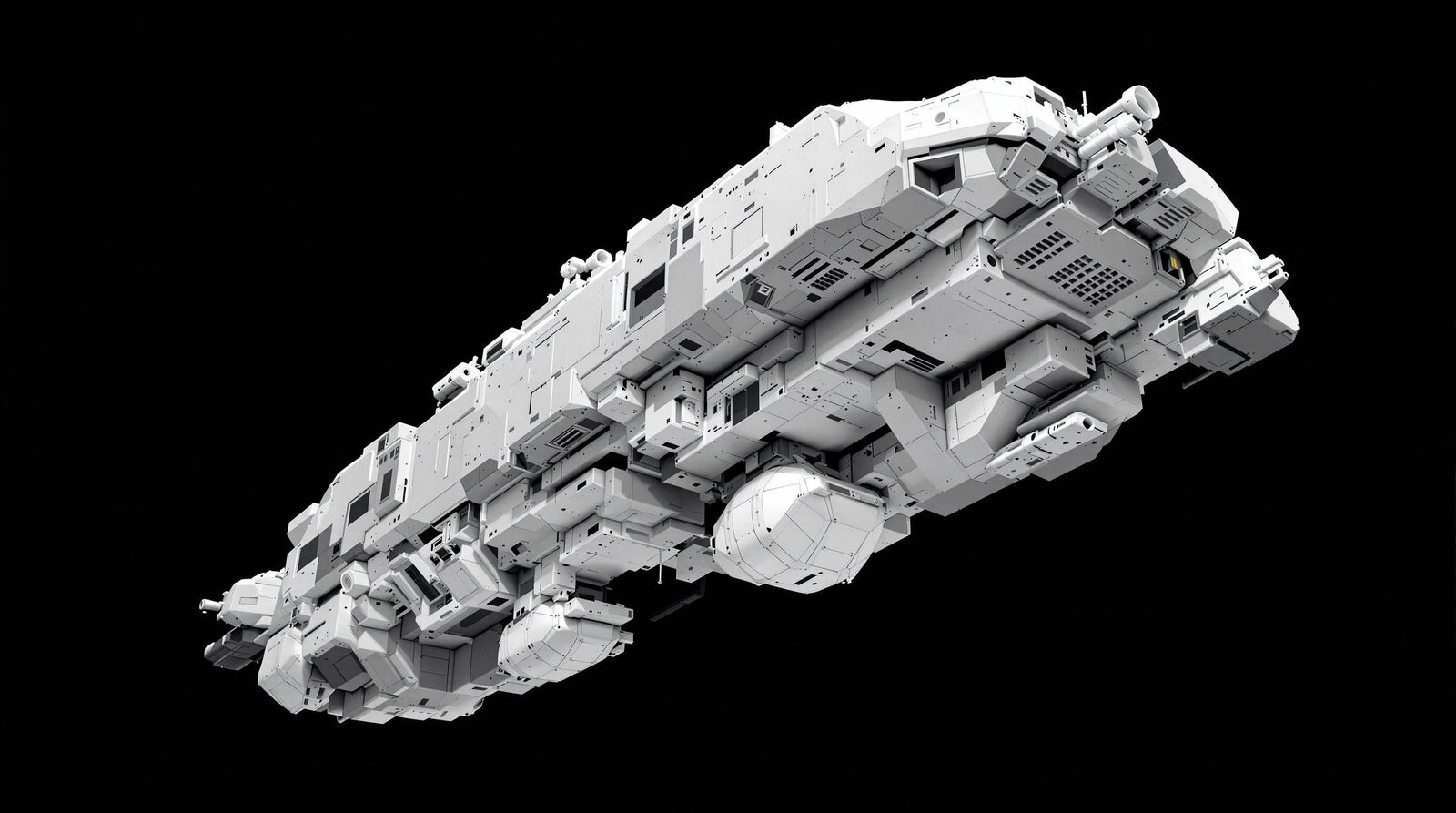 Futuristic Black and White Concept Spacecraft with Modular G...