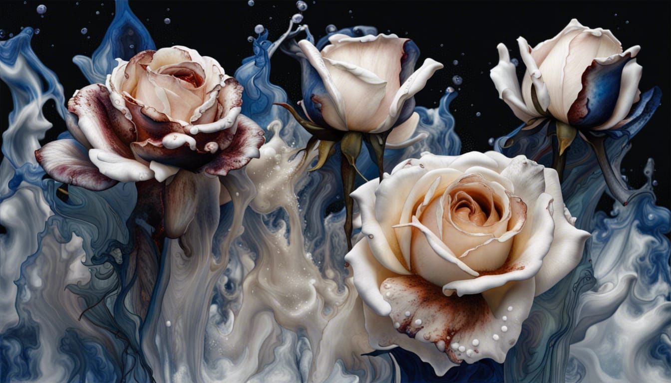 Dark Blue Ink Roses Dissolving into Smoke