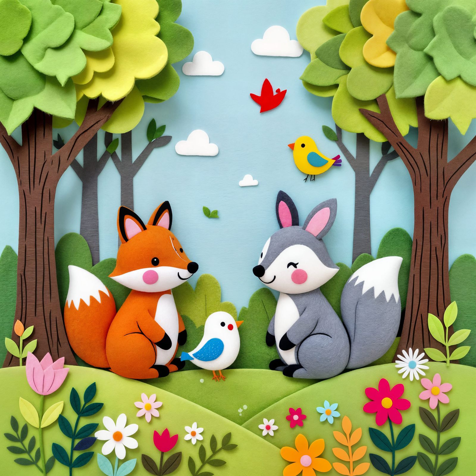 Charming Felt Forest Scene with Cute Animals