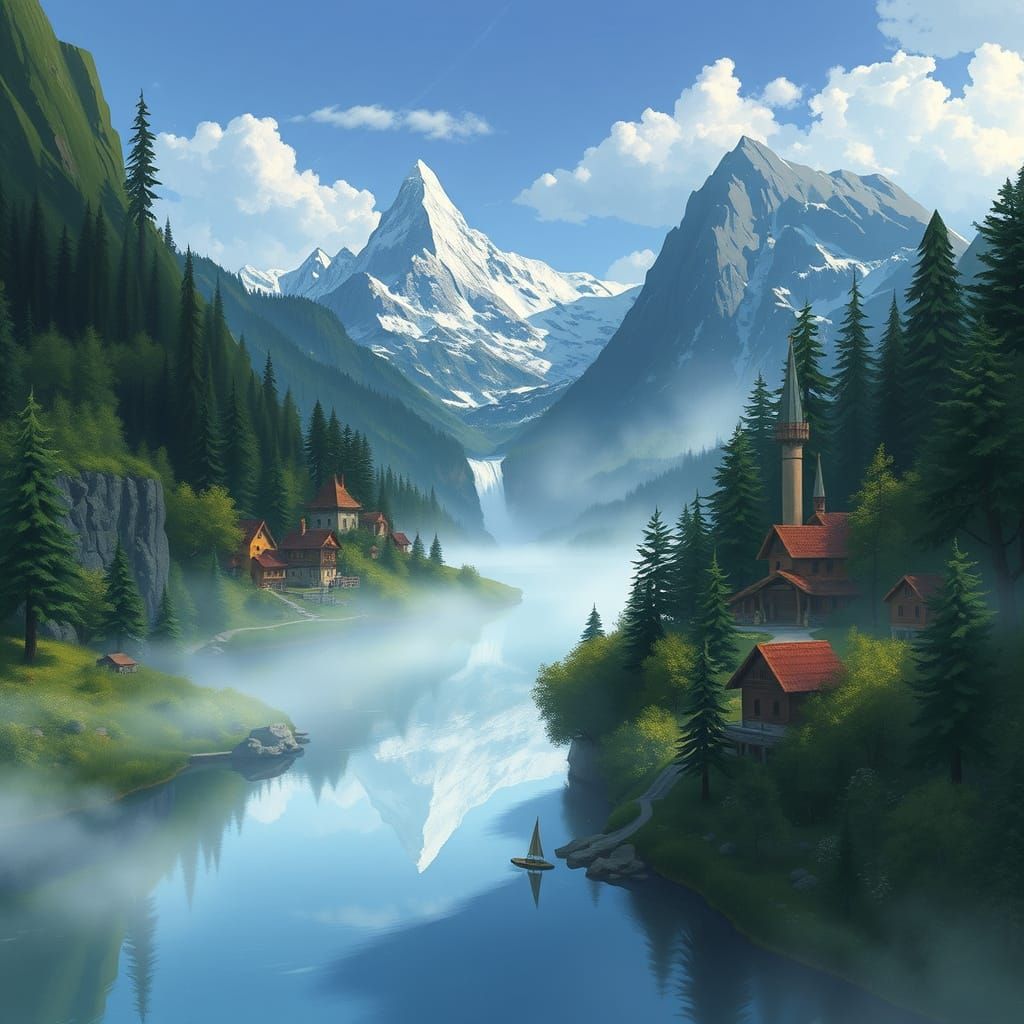 Idyllic Village Landscape Inspired by Impressionism and Anim...