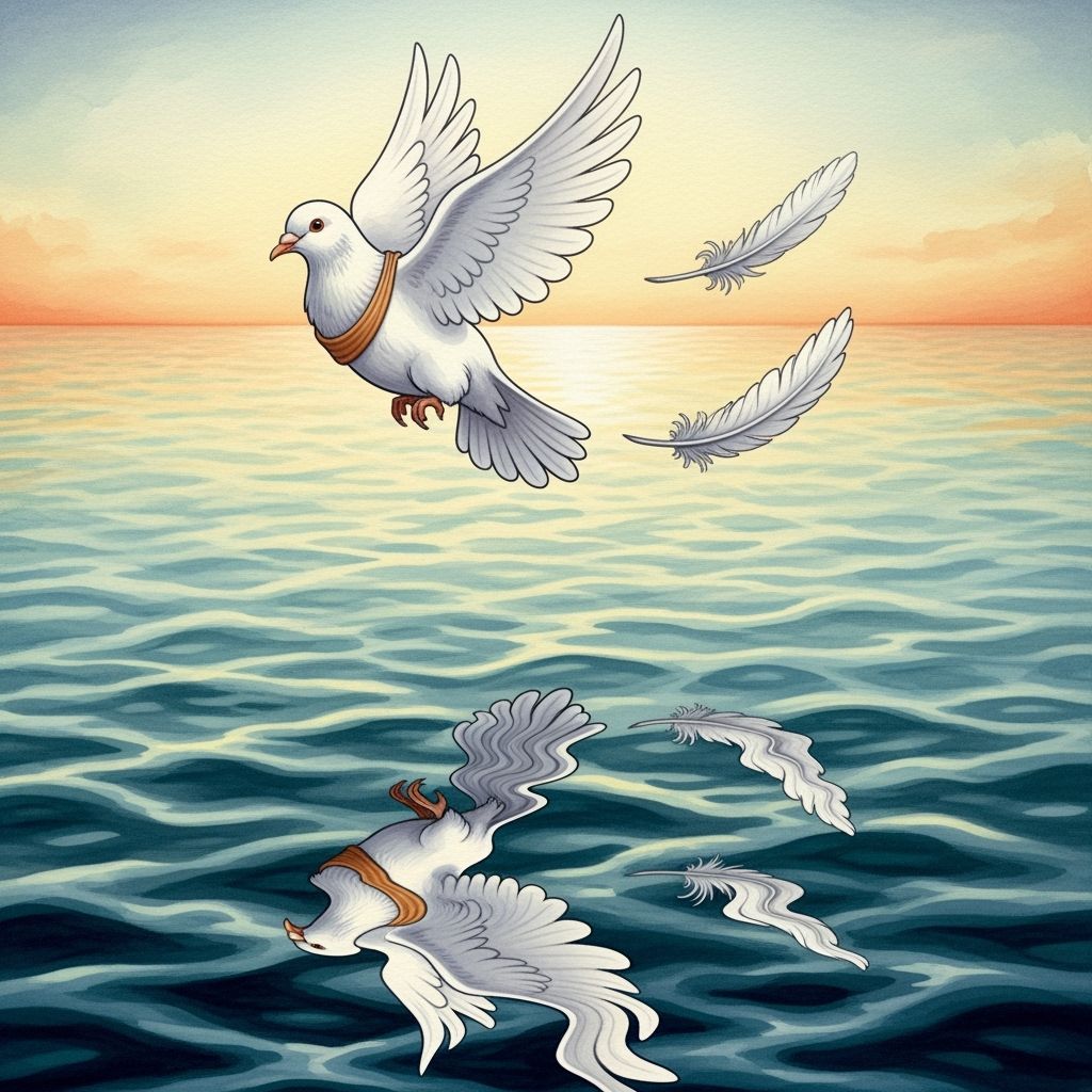 Dove Descending Over Sea as Whimsical Watercolor