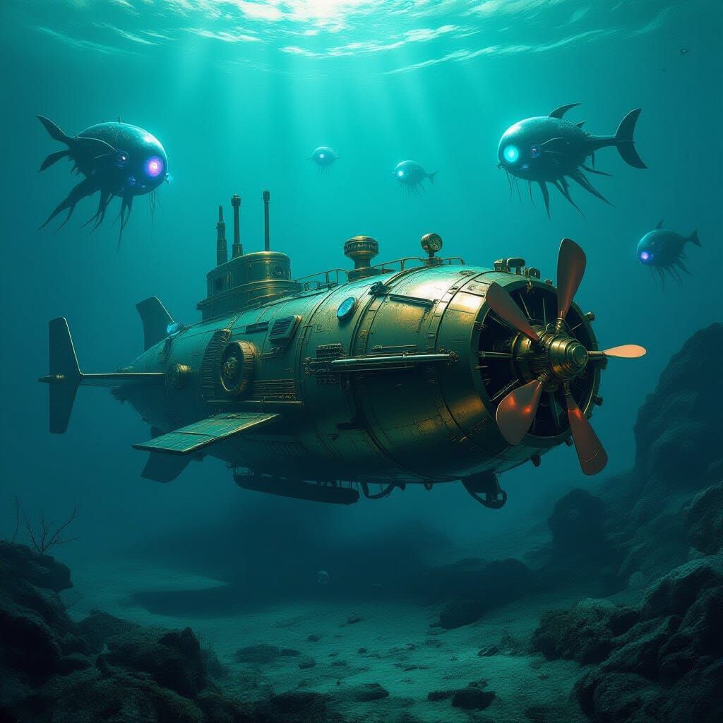 Steampunk Submarine Explores Alien Ocean Depths