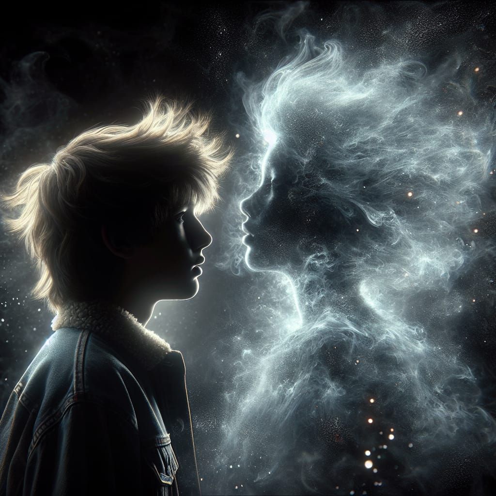 Ethereal Encounter: Boy and Spectral Mist Girl