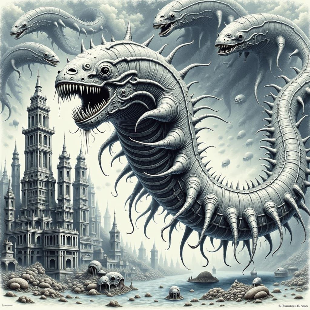 Cyberpunk Horror Abomination Unveiled in Aquatic Metropolis