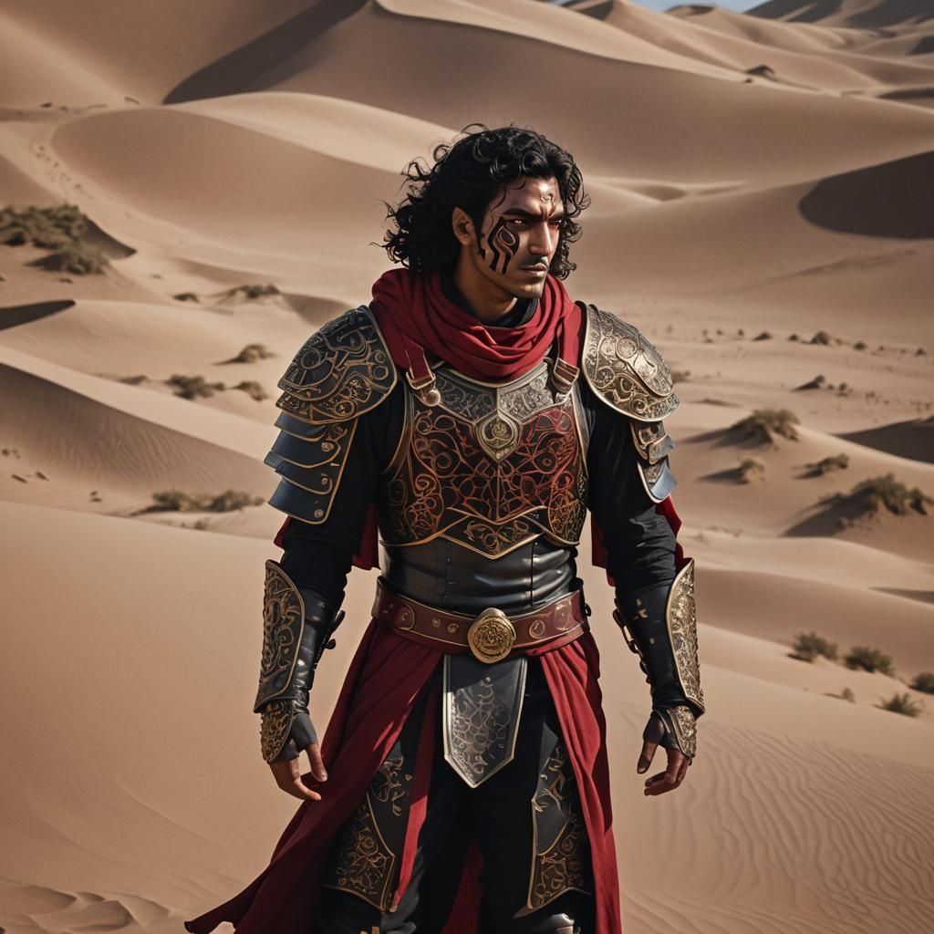 Arabic Scorpio Warrior in Desert, Futuristic Armor