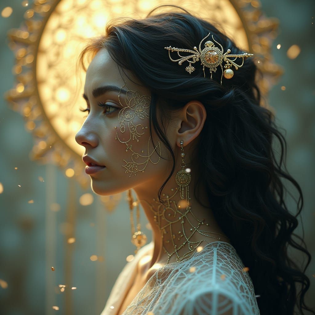 Divine Calligraphy: Woman in Ethereal Light